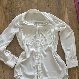 Gianni Bini Fringe sheer mesh top